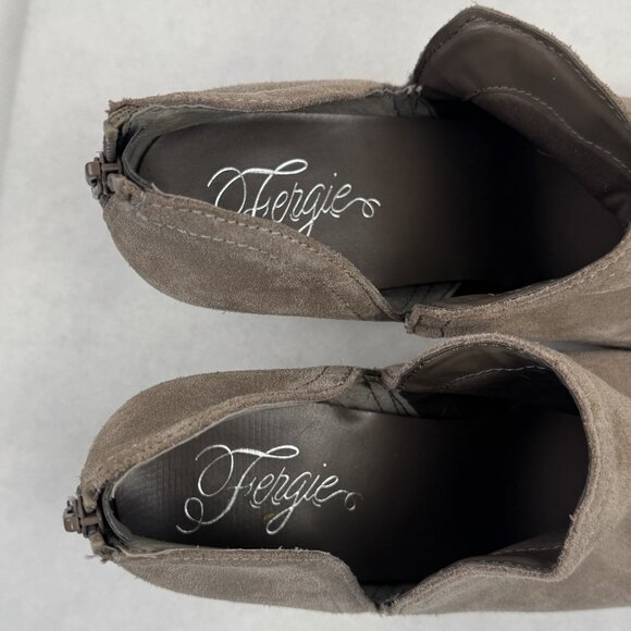 Fergie Carmin Womens Size 11M Tan Suede Leather Ankle Boots Zip Back Heel Shoes - Picture 6 of 15